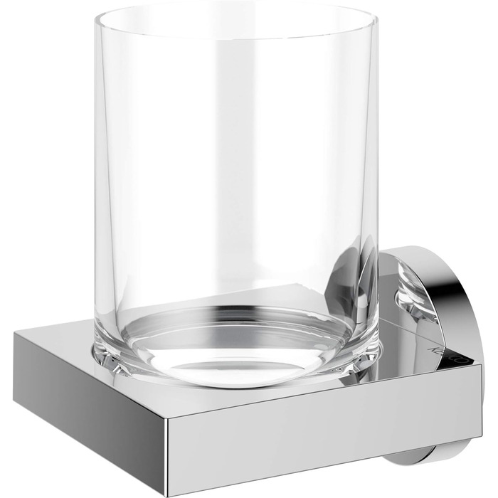 KEUCO Toothbrush Cup Holder, Crystal Glass, Adhesive Mounting, No Drilling Required, High-Gloss Chrome, Glass with Holder, Toothbrush Holder, Edition 90 (without adhesive set)