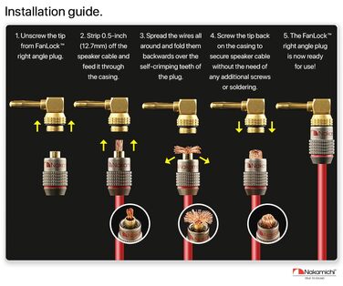 Бананові конектори Nakamichi FanLock Excel-Serie, позолочені правокутні роз'єми для акустичних кабелів Hi-Fi та домашнього кінотеатру, 10-18 AWG, 4 мм, 4 шт (2 пари)