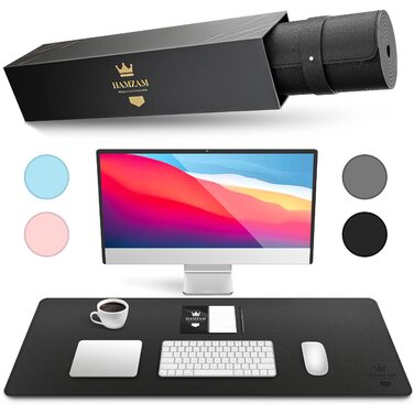 Органайзер для столу HAMZAM PU Leder 90x40 см: Преміум килимок для письма з функцією мишки, чорний
