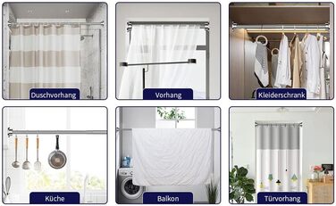 Дзеркальна штанга для душу Onpira® без свердління – нержавіюча штанга для штори для душу та гардини | 5 розмірів 40–230 см | 3 кольори: чорний, білий, нержавіюча сталь | Міцне кріплення до 12 кг, штанга 230 см