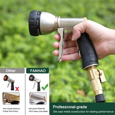 FANHAO Metal Garden Handheld Shower Head, High-Quality and Robust, 7-Function Garden Spray Gun for Garden, Car Washing, and Home Use, Multifunctional Watering Nozzle