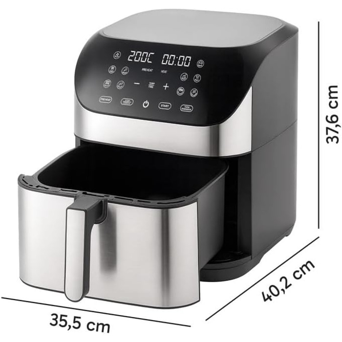 Аерофритюрниця Retoo 6.5л 1800Вт, 10 програм, до 200°C, з цифровим керуванням, нержавіюча сталь (чорний/срібний)