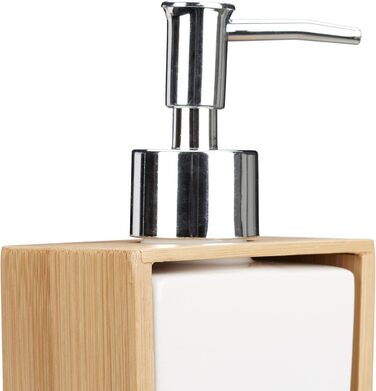 Набір для ванної кімнати Relaxdays, 4 предмети: мильниця, дозатор мила, стакан для зубної щітки, бамбукова підставка, кремовий, 10 x 14 x 20 см