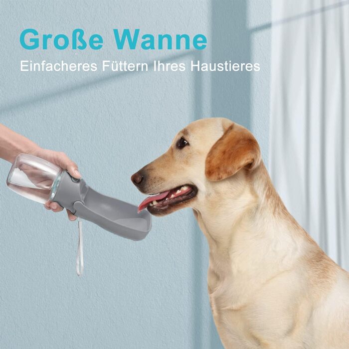 Водяна пляшка для собак на прогулянку 570мл або 350мл: для цуценят, маленьких, середніх та великих собак. Вода в дорогу (Сірий)