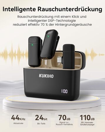 Бездротовий петличний мікрофон з зарядним кейсом, 36 годин роботи, шумозаглушення, 40 м радіус дії, Plug-and-Play для iPhone/iPad/Android/PC, YouTube, Vlog, Live-Streaming, чорний