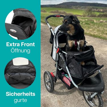 Візок для собак Innopet Comfort Air Eco чорного та срібного кольорів – візок для собак/кішок з колесами діаметром 30 см, складається в одну руку, підходить для лісових стежок – світловідбиваючі смуги, органайзер, перероблений нейлоновий матеріал