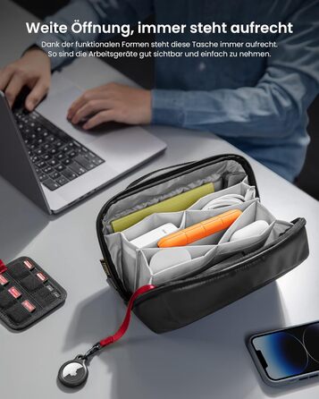 tomtoc Cable Bag Accessory Pouch, Electronics Accessories Cable Organizer Bag Tech Pouch, Travel Cable Bag for Charging Cables, External Hard Drive, MacBook Adapter, Charger, Power Bank, SD Cards, Black