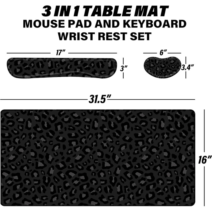 Килимок для миші 80x40 см 3-в-1 з підставкою для зап'ястя та клавіатури, антиковзаюча основа, стильний дизайн для геймерів, дому та офісу (J3-Gepard)