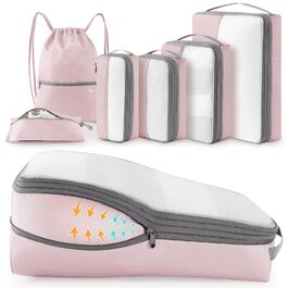 Органайзери для валізи Kookoomia (рожеві), 6 шт. - набір кубів для компресії, кейс-органайзери, аксесуари для подорожей