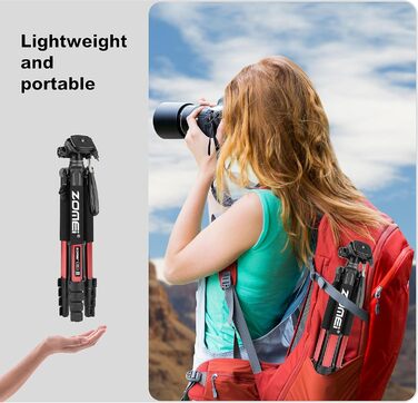 Штатив ZOMEi 188 см, професійний, для DSLR, телефонів, проекторів, телескопів (чорний/червоний)