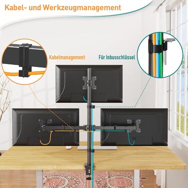 Тримач для моніторів ELIVED EV4013 на 3 монітори, 17-32 дюйми, VESA 75/100mm, регулювання висоти, 80 см
