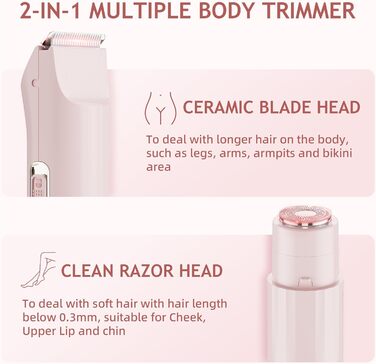 Електричний тример для бікіні 2-в-1 для жінок - Райзер для тіла, обличчя, інтимної зони, USB-зарядка (не водонепроникний)