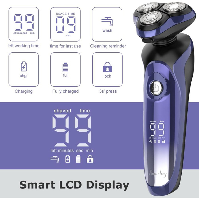 Електричний гоління для чоловіків Amurhey 5-в-1, тример для бороди, 3 насадки, 99 хв роботи, для мокрого та сухого гоління, станція зарядки, подарунок для чоловіків