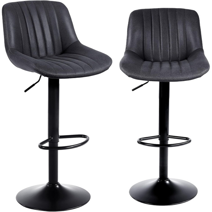Youhauchair Adjustable Swivel Bar Stools with Backrest - PU Leather, Modern Kitchen Bar Stools (2-Pack, Black)
