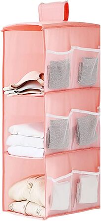 Настінна полиця-органайзер для шафи, 4 відділення, 12 кишень, для спальні, сімейний, розкладний, 30 x 22.5 x 80 см (Рожевий, три яруси)