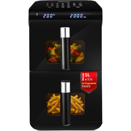 Фритюрниця без олії LEHMANN з 2 камерами, 2400 Вт, AirFryer XXL з 12 програмами, до 200°C, WiFi, 11л – для смаження, випікання, сушіння, грилю