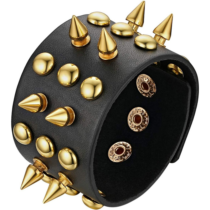Чоловічий широкий браслет з натуральної шкіри JewelryWe Punk Rock з заклепками, регульований, чорний/коричневий