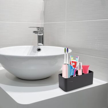 Bathroom Toothbrush Holder, Toothpaste Holder, Stand, Bathroom Organizer for Toothbrushes, Makeup Brush Holder (Black)