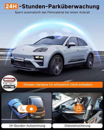 Автомобільний відеореєстратор Wecool 4K+2.5K (передній та задній), 2 канали, кут 170°+150°, 64GB SD-карта, 5GHz WiFi, нічна зйомка, G-сенсор, циклічний запис, цілодобовий моніторинг паркування