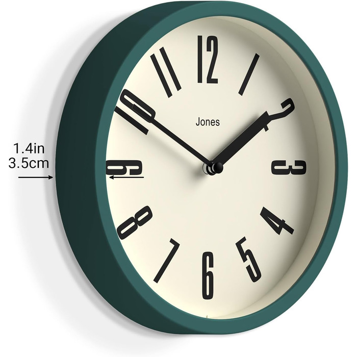 JONES CLOCKS® Hot Tub Wall Clock | Small Retro Round Clock | 20cm | Easy-to-read numbers | Ideal for kitchen, office, kids' room or any small room (Dark Green)