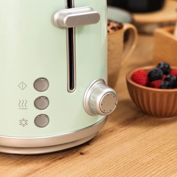 Тостер Cecotec Toaster 2 Scheiben Retro Green, 980 Вт, 2 слоти, нержавіюча сталь, регулювання потужності, піддон для крихт