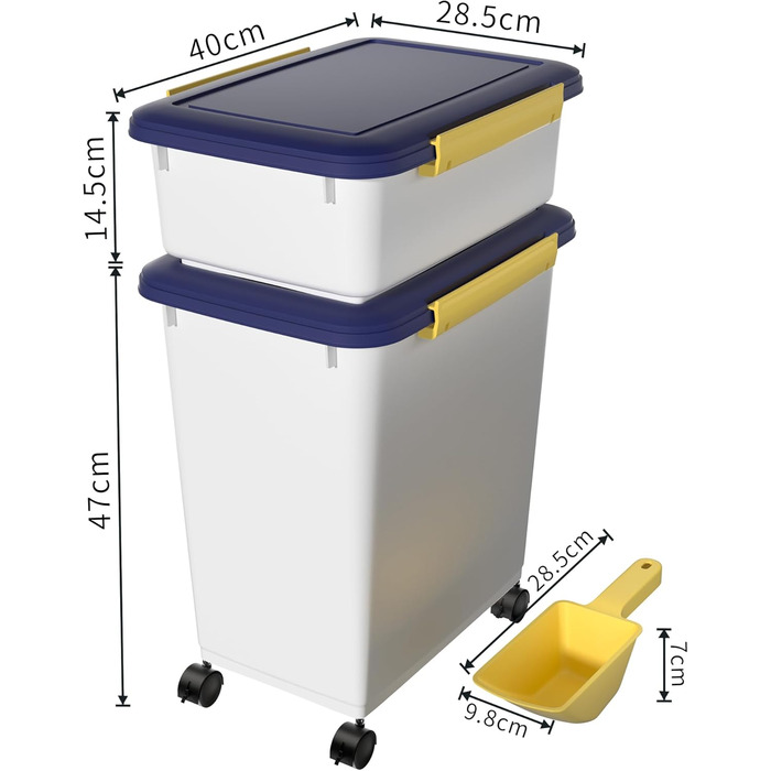 Cetomo Airtight Dog Food Container with Wheels - 10L & 32L Capacity - White