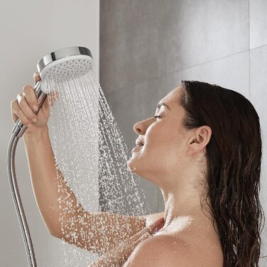 Душова лійка Hansgrohe Crometta EcoSmart, 6 л/хв, ручна, 2 режими, діаметр 100 мм, з антинакипним покриттям, білий/хром