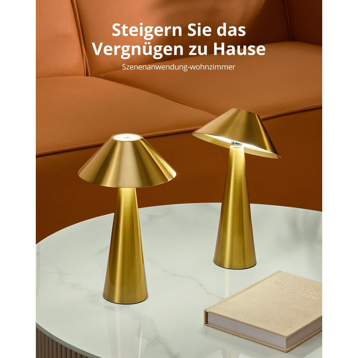 BOJIM 2 шт. LED настільна лампа золота, акумуляторна, USB, бездротова, диммування, магнітна, IP54, вологостійка, для балкона, поворотний наголовник