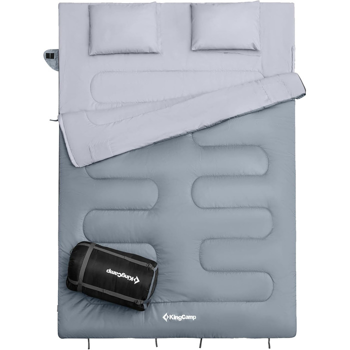 KingCamp Double Sleeping Bag - Winter Adult Sleeping Bag for 2 People with Carry Bag - Outdoor Camping (Gray)