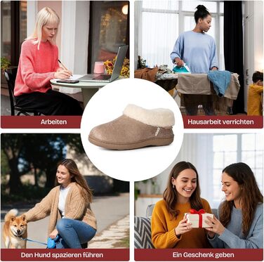 Тапочки домовиті жіночі EverFoams зимові, антиковзні, теплі, з м'якого плюшу та піною з пам'яттю, 38/39 EU, тауп