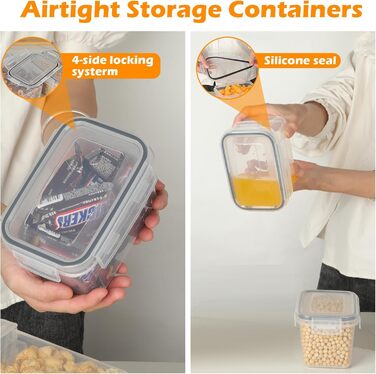 Набір контейнерів для зберігання Withosent 24 шт. з кришкою, 2L, 1.6L, 0.8L - для борошна, мюслі, кукурудзяних пластівців, з етикетками та ложками