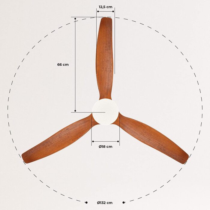 Вентилятор стельовий WINDCALM M/ з підсвічуванням, Нікель, колір дерева, Ø132см, 40W, DC-двигун, таймер, пульт, літньо-зимовий режим