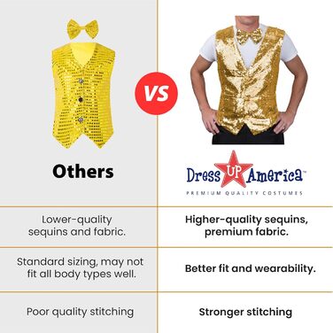 Блестяча жилетка з паєтками Dress Up America з краваткою - золота, V-подібний виріз для чоловіків