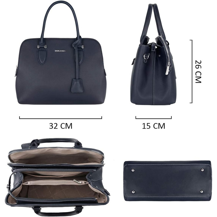 Сумка жіноча David Jones елегантна шопер (tote bag) з PU шкіри, темно-синя. Сумка через плече, багато відділень для роботи та повсякдення