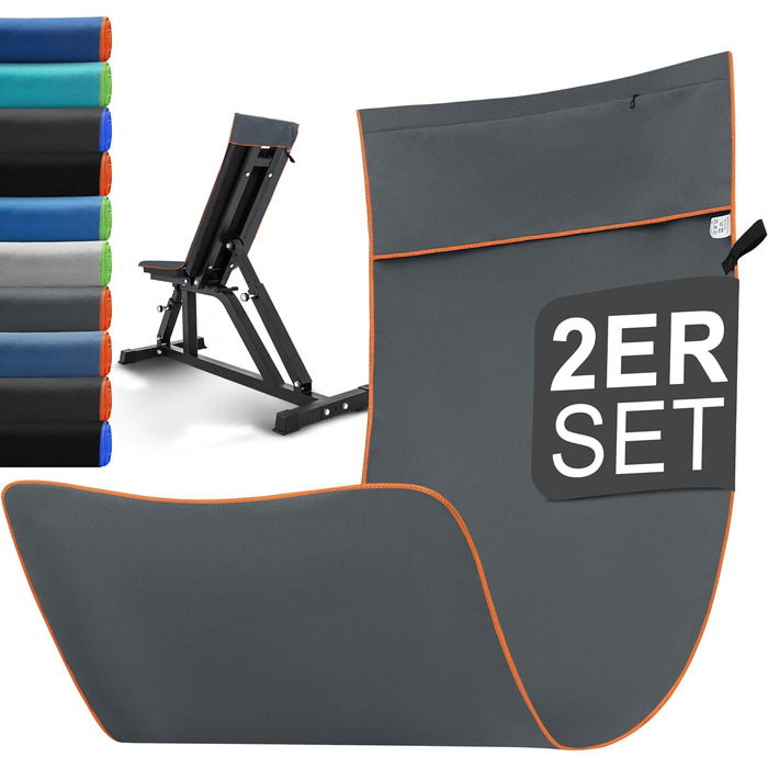 Набір спортивних рушників 2 шт. 120x50 см з кишенею на блискавці, мікрофібра, для фітнесу, тренувань, кемпінгу, подорожей (сірий-жовтий)