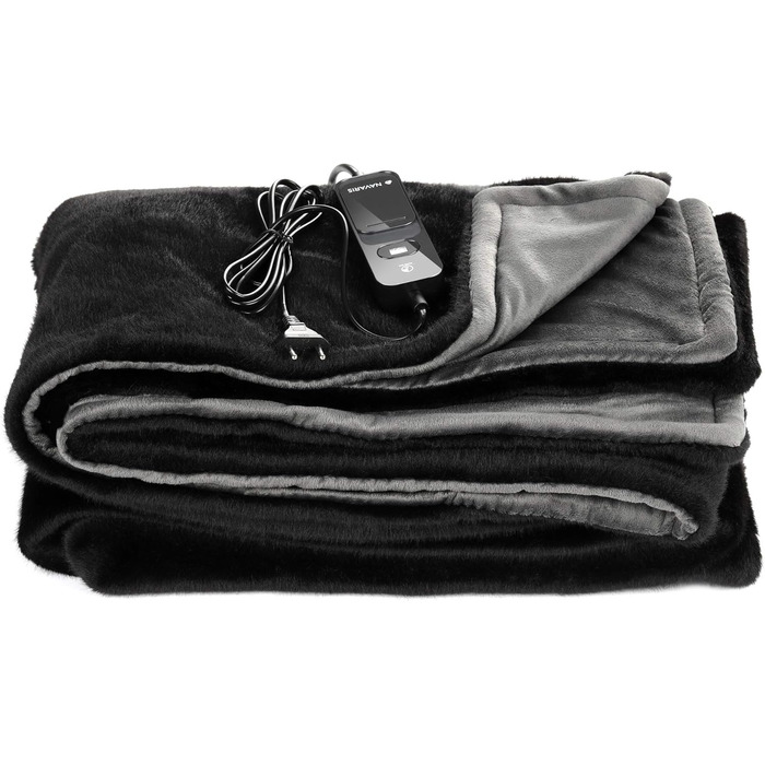 Електрична ковдра Navaris XXL з автовимкненням - тепла ковдра 180x130 см, чорно-сіра, пральна, 180х130 см