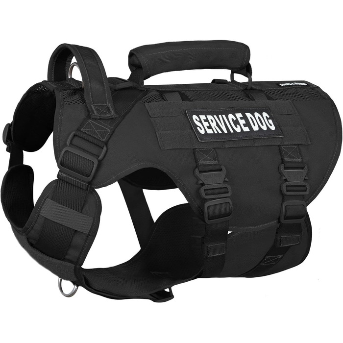 Тактичне облягання для собак, підтримуюче облягання для середніх та великих собак, Air Mesh регульоване облягання для службових собак з металевою застібкою 39g для навчання, прогулянок, чорний, розмір M (обхват шиї: 36-53 см, обхват грудей: 50-74 см)