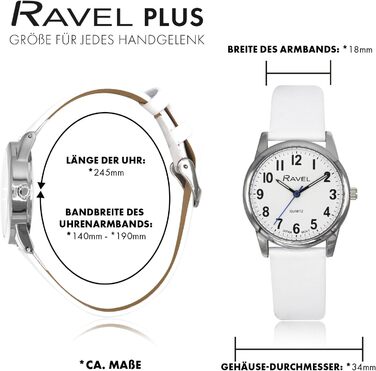 Годинник Ravel Plus - Екстра Довге Життя, Унісекс, на Ремінь з Мікрофібри, Аналоговий Кварц (Японія), Корпус 40 мм, Білий/Сріблястий/Біле ЦИФЕРБЛАТ