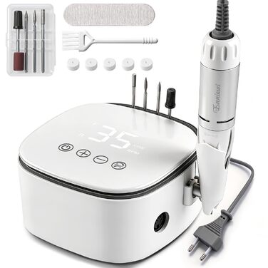 Електричний фрезер для нігтів Nagelfräser 35000 об/хв з LED дисплеєм, 35W, для манікюру та педикюру, білий