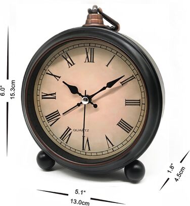 Lesipee Retro Alarm Clock Analog No Ticking, Vintage Alarm Clock, Silent, Battery Powered, Easy to Use and Loud Alarm, with Roman Numerals 4 Inches