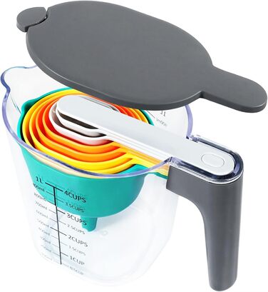 Набір мірних стаканів і ложок 10 шт для кухні, багатобарвний, BPA-free, для рідин і сипучих, посудомийна машина