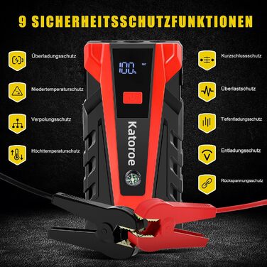 Powerbank Starthilfe 4000A: Зарядний пристрій для авто, SUV та мотоциклів з LED ліхтариком. Підходить для бензинових двигунів до 9.0L та дизельних до 7.0L