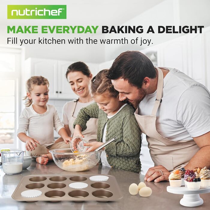 NutriChef 2-Piece Muffin Tin, Non-Stick Coated – PTFE-, PFOA-, PFOS & BPA-Free Muffin Tray – Muffin Sheet with 12 Cups, total 24 Pieces – Muffin Tin Made of Carbon Steel – Dishwasher Safe & with High Rim