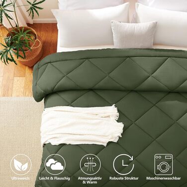 Всесезонна ковдра CozyLux 200x200 см (155x220 см), оливковий колір, для 4 сезонів