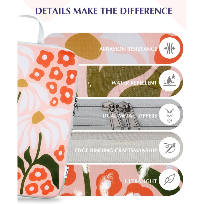 Органайзери для валізи Gonex (4 шт.) - набір кубиків для пакування, колір помаранчевий з квітковим принтом