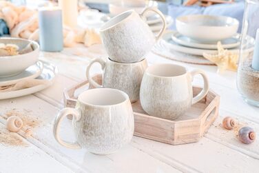 Набір чашок SÄNGER Santorini: 4 чашки з каменю, 300 мл, ручна робота, для кави та чаю, набір для 4 осіб, кремового кольору з пісочною текстурою, PREMIUM COLLECTION, стійкі до миття в посудомийній машині