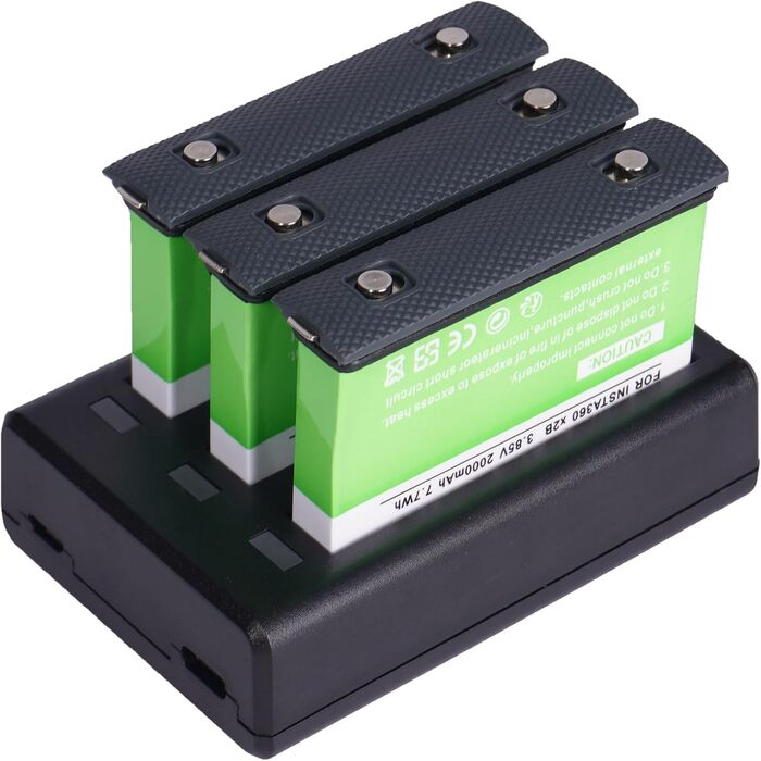 2 акумулятори Insta360 2800mAh з зарядним пристроєм USB-C, Li-Ion акумулятори для Insta360 Action Camera, з Micro SD слотами (X2)