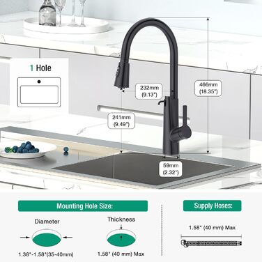 Кран кухонний CREA Wasserfall висувний з дозатором мила, нержавіюча сталь, 360° оберт, 4 режими, матовий чорний