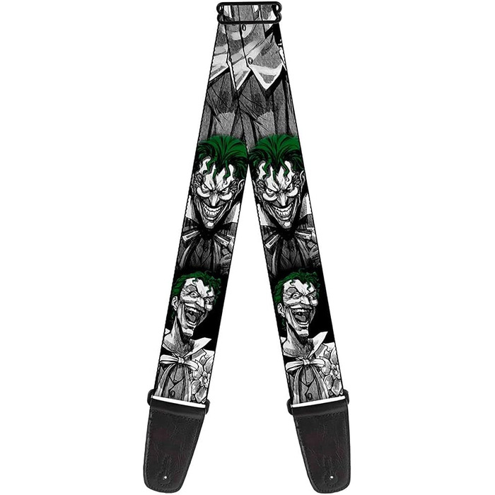 Гітарний ремінь Buckle-Down з дизайном 'Веселий Джокер', чорний/білий, 34-60 дюймів