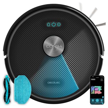 Робот-пилосос та робот-мийник Cecotec Conga M50 з самостійною станцією розрядження. Лазерна навігація, потужність всмоктування 5000Pa, база з баком 3L, багатофункціональна щітка, керування через додаток